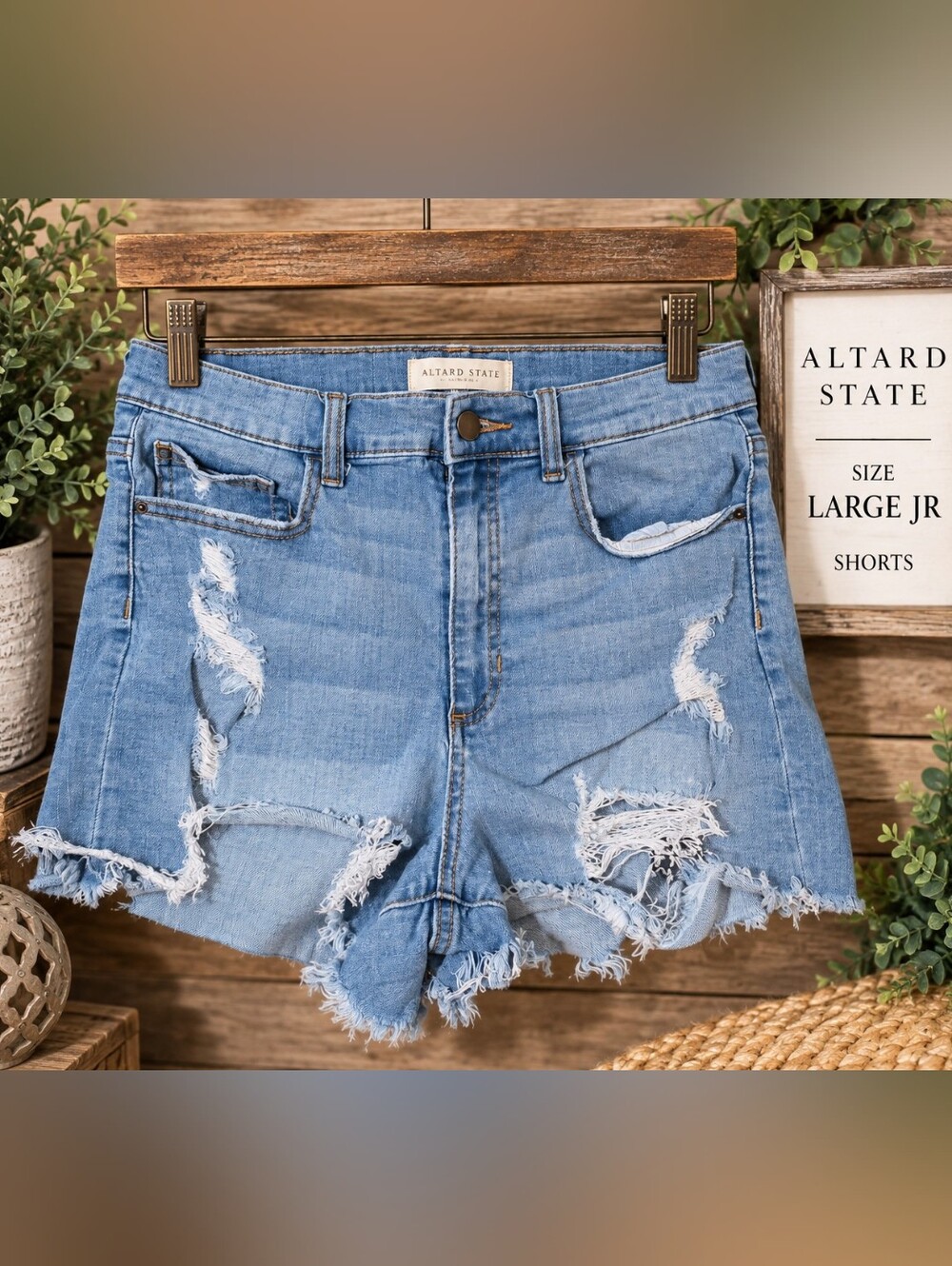 Altar'd State Light Wash Distressed Denim Cutoff Shorts